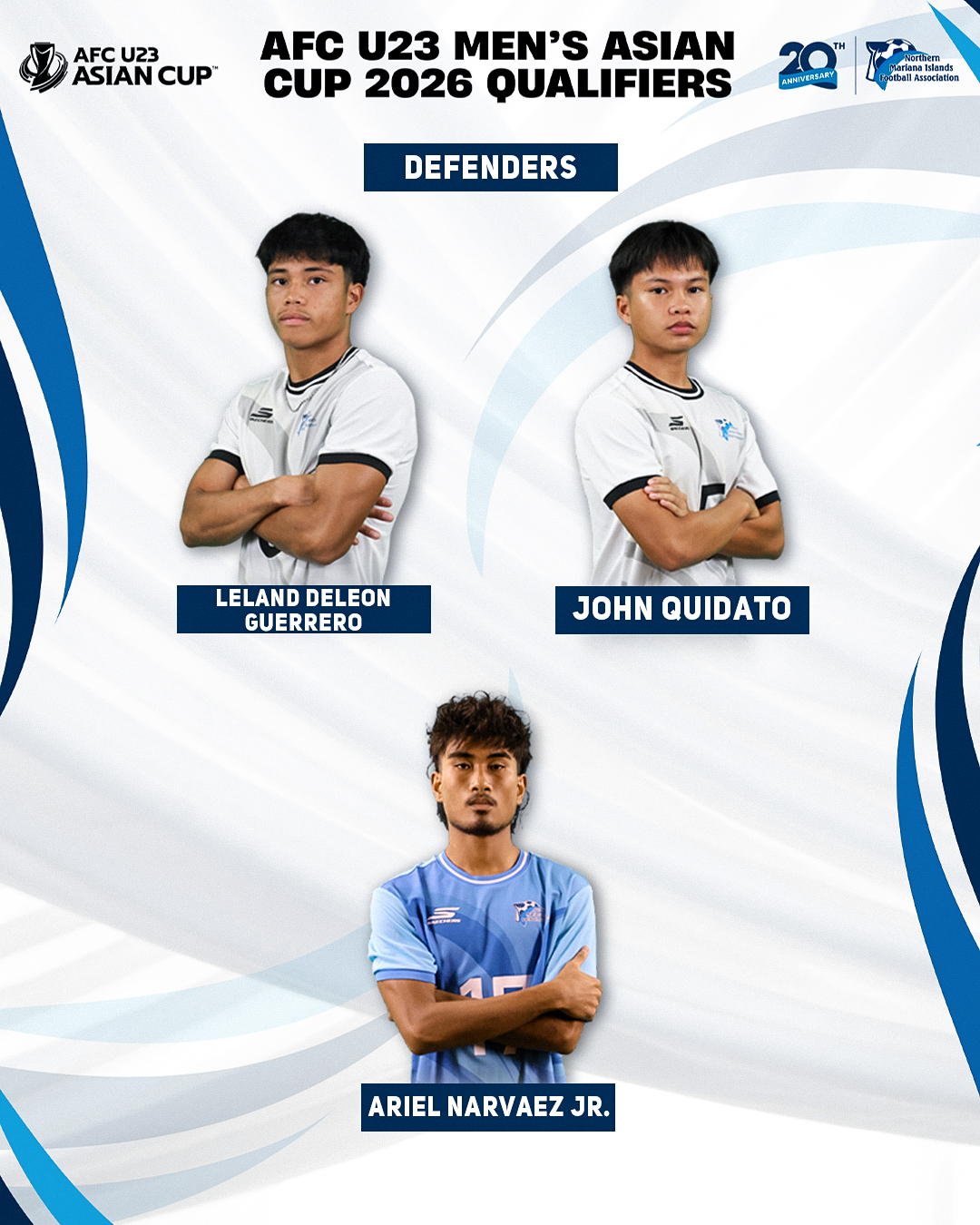 May be an image of 3 people and text that says 'AFC U23 ASIANCUP ASIAN CUP™ AFC U23 MEN'S ASIAN CUP 2026 QUALIFIERS AHYARSARY ParlanaKlene Nartken Rart er napeH มัปร het tbell Assadation Sladetion DEFENDERS LELANDDELEON LELAND DELEON GUERRERO JOHN QUIDATO ARIEL NARVAEZ RIELNARVAEZJR JR.'