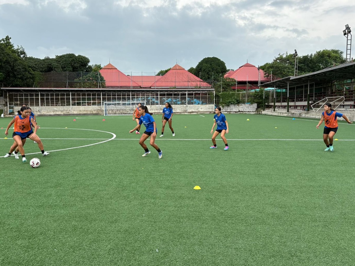 May be an image of 5 people, people playing football, people playing soccer, grass and text