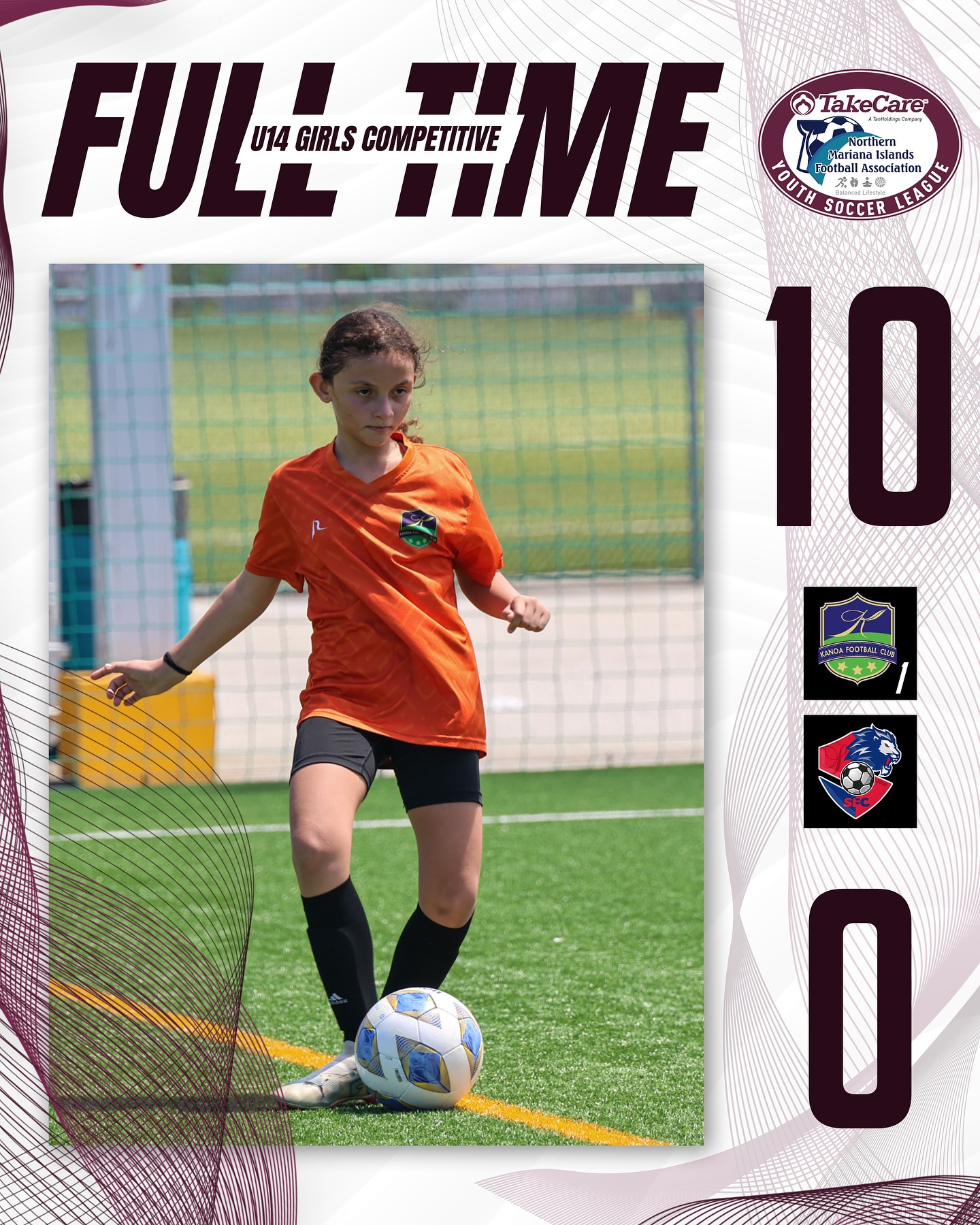 May be an image of 1 person, playing soccer, playing football and text that says 'TakeCare Ca FUL U14 GIRLS FULLTME COMPETITIVE TME Norther Te YOUTH お色か sotball தகக் ssociation SOCCER 10 NC O'