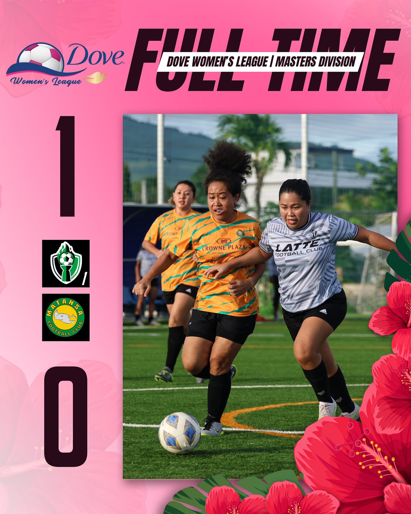 May be an image of 4 people, people playing soccer and text that says 'Dove Dove DOVE WOMEN'S LEAGUE MASTERS THE DIVISION Women's Leaque F FTE UL 1 CROWNEPLAZI CROIWNEPLAZI UTBALLELUE LATTE LOT FLOTBALL CLUB ATAHS 新 ETBALLGLA BALL O'