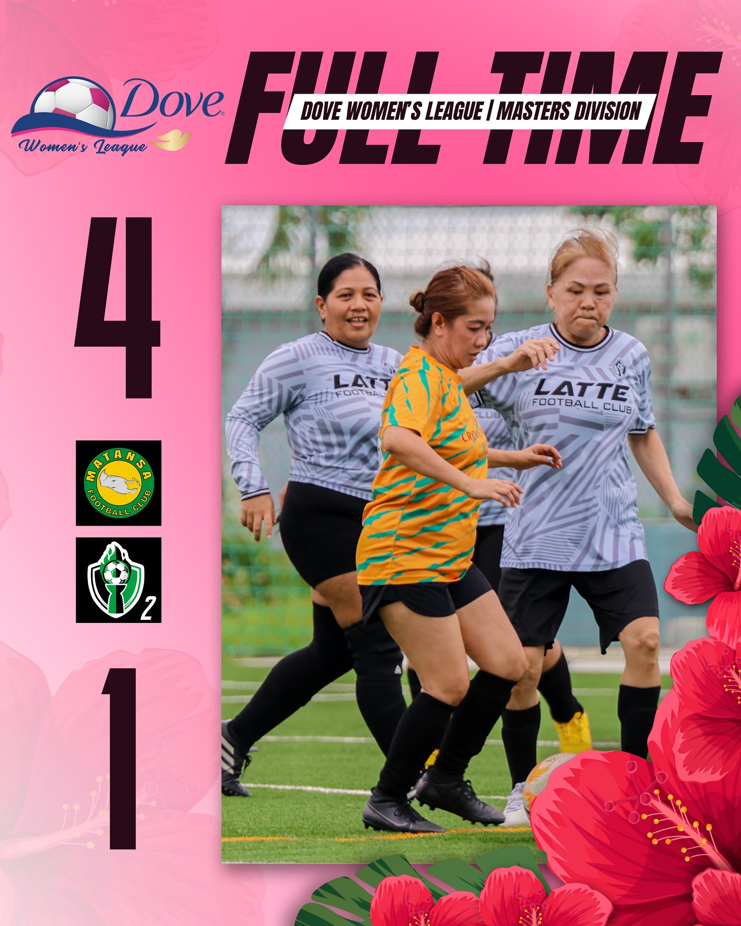 May be an image of 2 people, people playing football, people playing soccer and text that says 'Dove Dove F UL DOVE WOMEN'S LEAGUE THE MASTERS DIVISION Women's Leaque 4 LATT TTEOCTb 竹 LATTE FOOTBALL LCL CLUB FOOT BALL WIC SESTE 2 1'