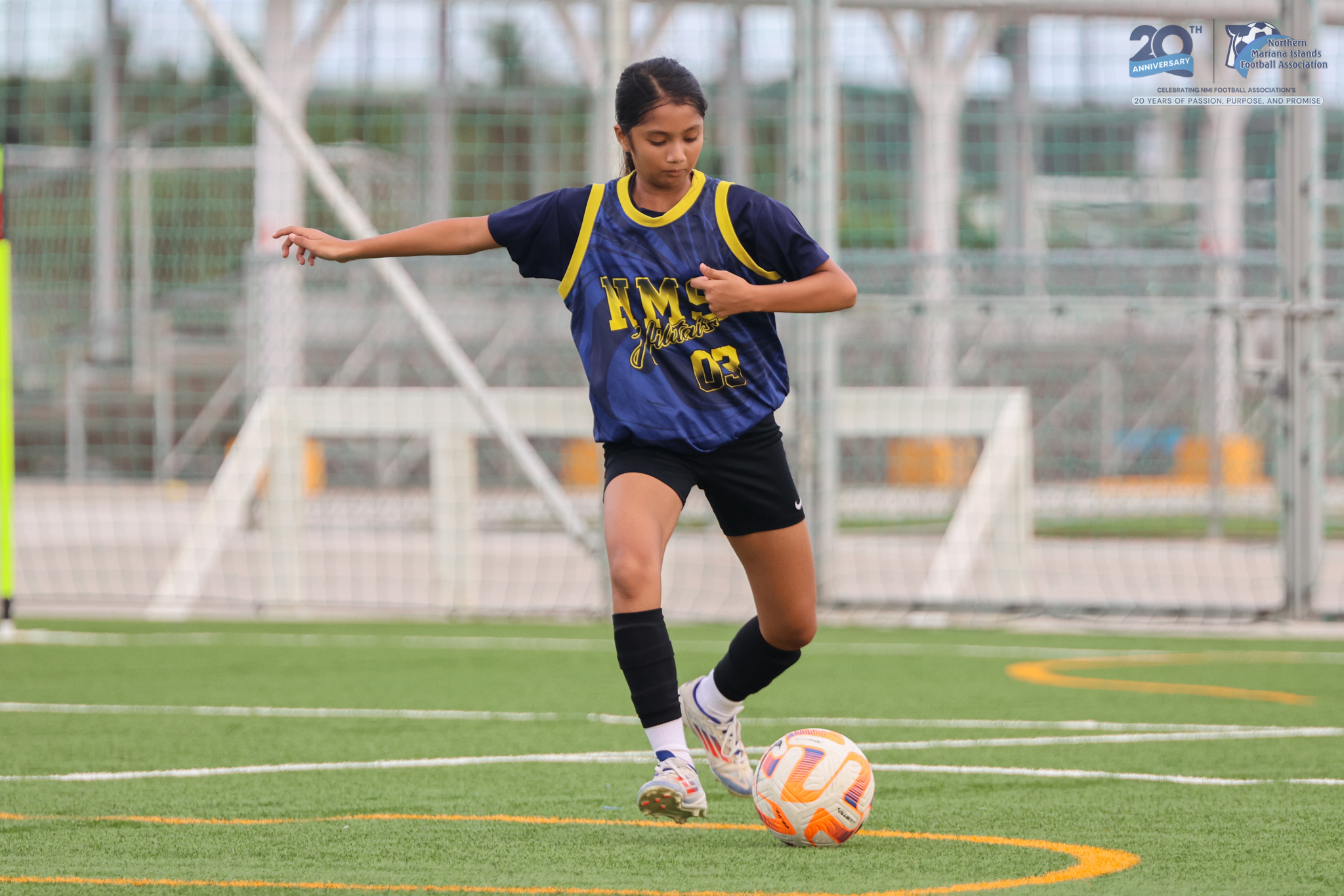 May be an image of 1 person, playing soccer, playing football, grass and text