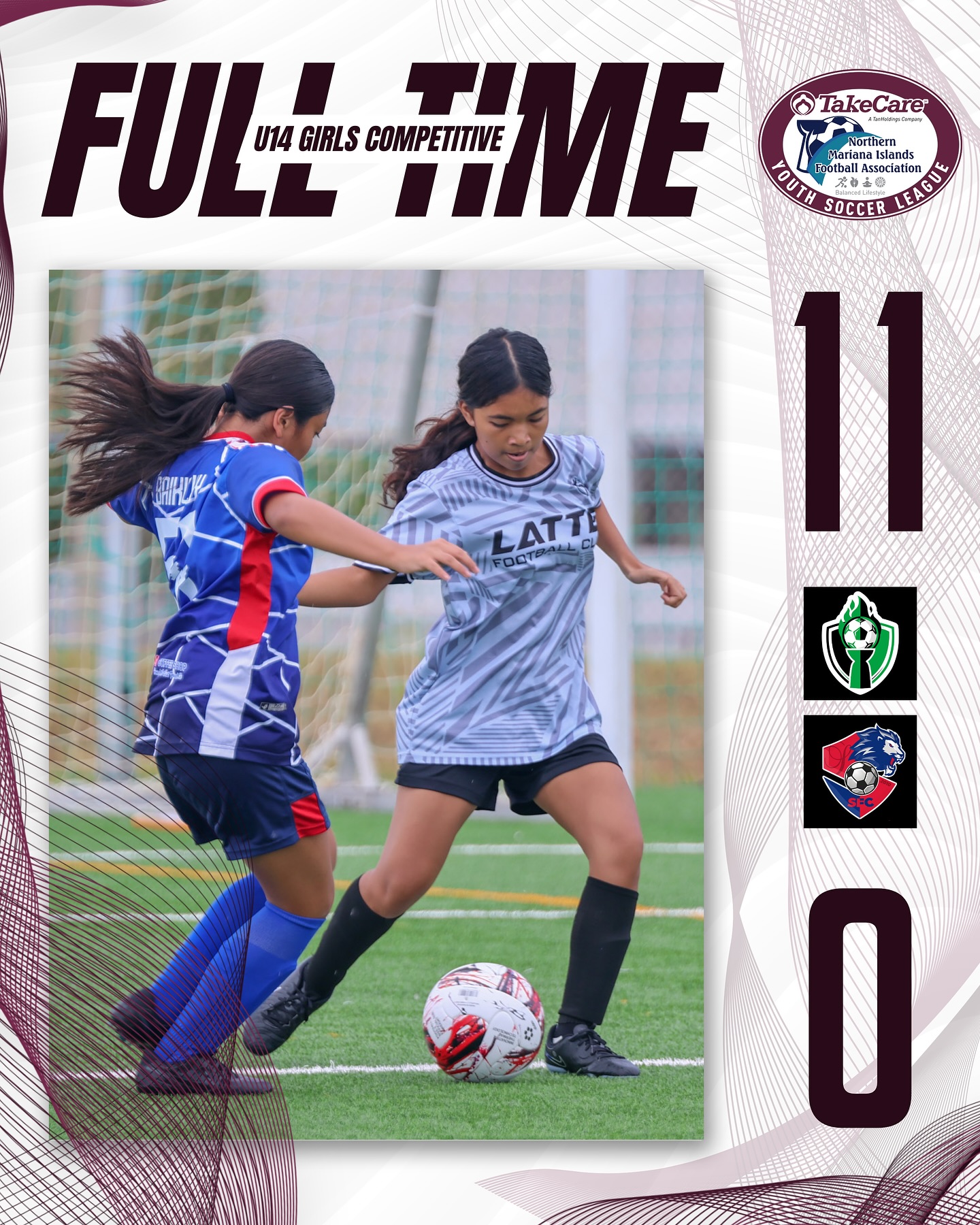 May be an image of 2 people, people playing soccer, people playing football and text that says 'FUL FULLTME U14 GIRLS COMPETITIVE HME O TakeCare Take Marana1sla m Northèr Norttern YOUTH ማዕው mottallA ssoclation sociation SOCCER 11 CAHИK LATT! TA LC O'