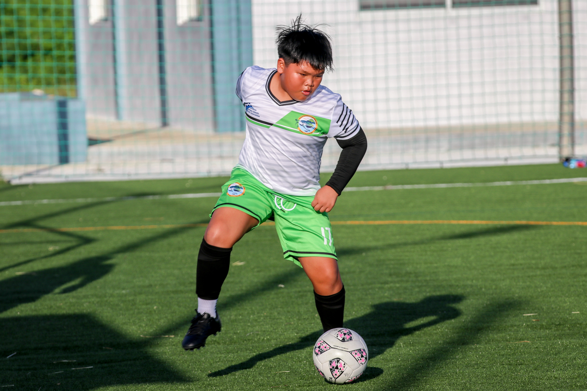 May be an image of 1 person, playing soccer, playing football and grass