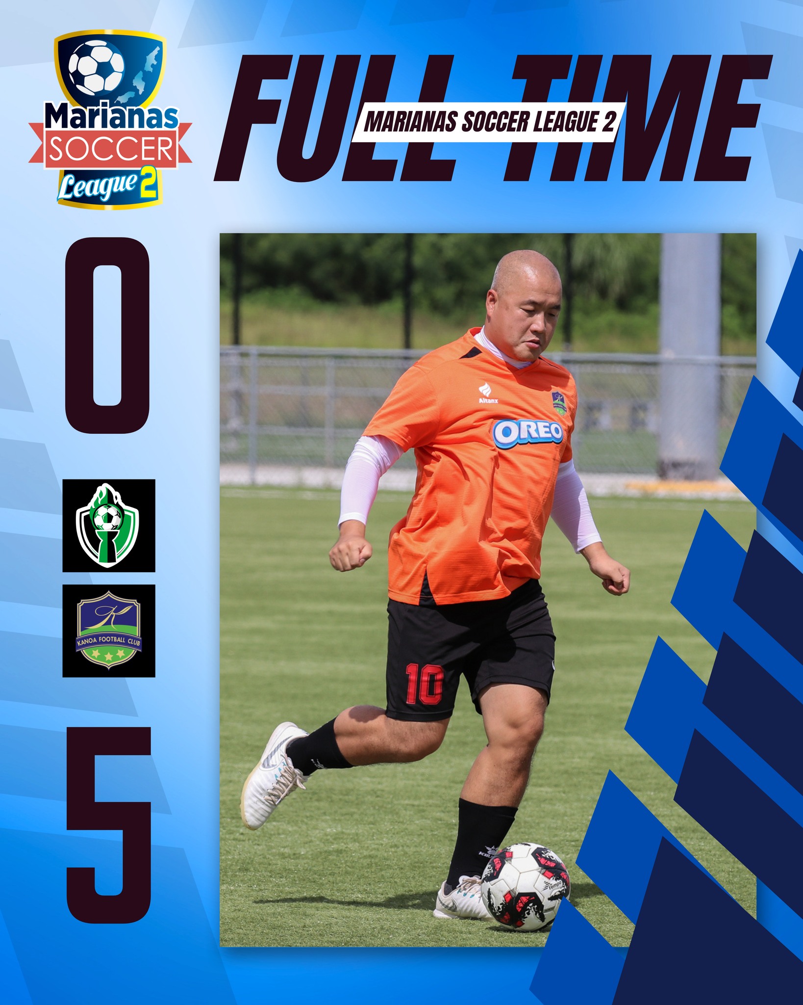 May be an image of soccer, football and text that says 'Marianas MARIANAS FUL SOCCER LEAGUE 2 SOCCER Leaque FULLTME TIME ИE O AtMs OREO EHHORPOCTENIEL 10 5'