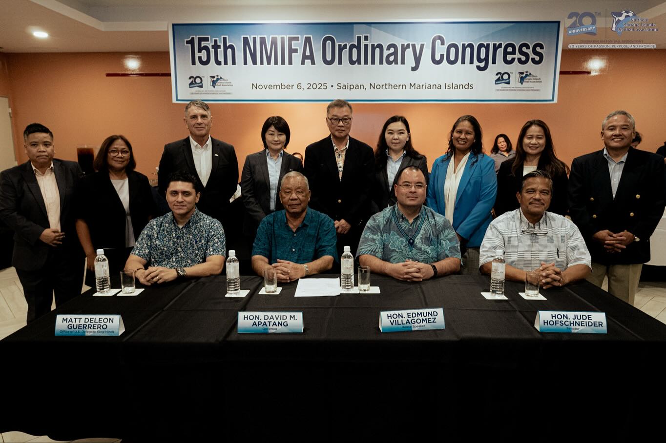 May be an image of text that says 'ANH-VIRSARY 15th NMIFA Ordinary Congress November 6, 2025 Saipan, Northern Mariana Islands Talspssco SEASSONSSOARE2 MATT MATTDELEON DELEON GUERRERO ngi HON. DAVID M. APATANG HONAANGM TANG HON. EDOMEZ OME EDMUND VILLAGOMEZ HOLADOMN GOME AGOMEZ HON. JUDE HOFSCHNEIDER HOFSC HOFSCHNEIDER CHNEIDER'